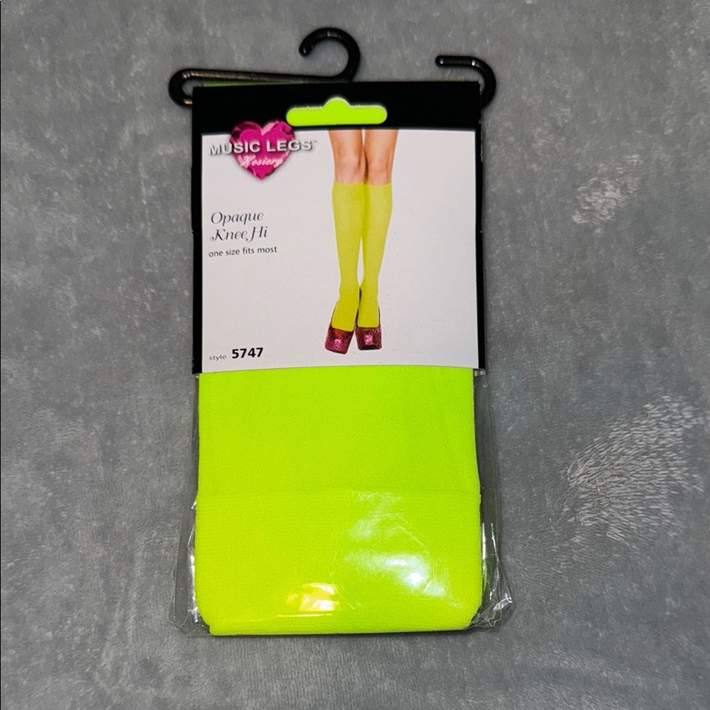 Music Legs Neon Yellow/Green Opaque Knee Highs